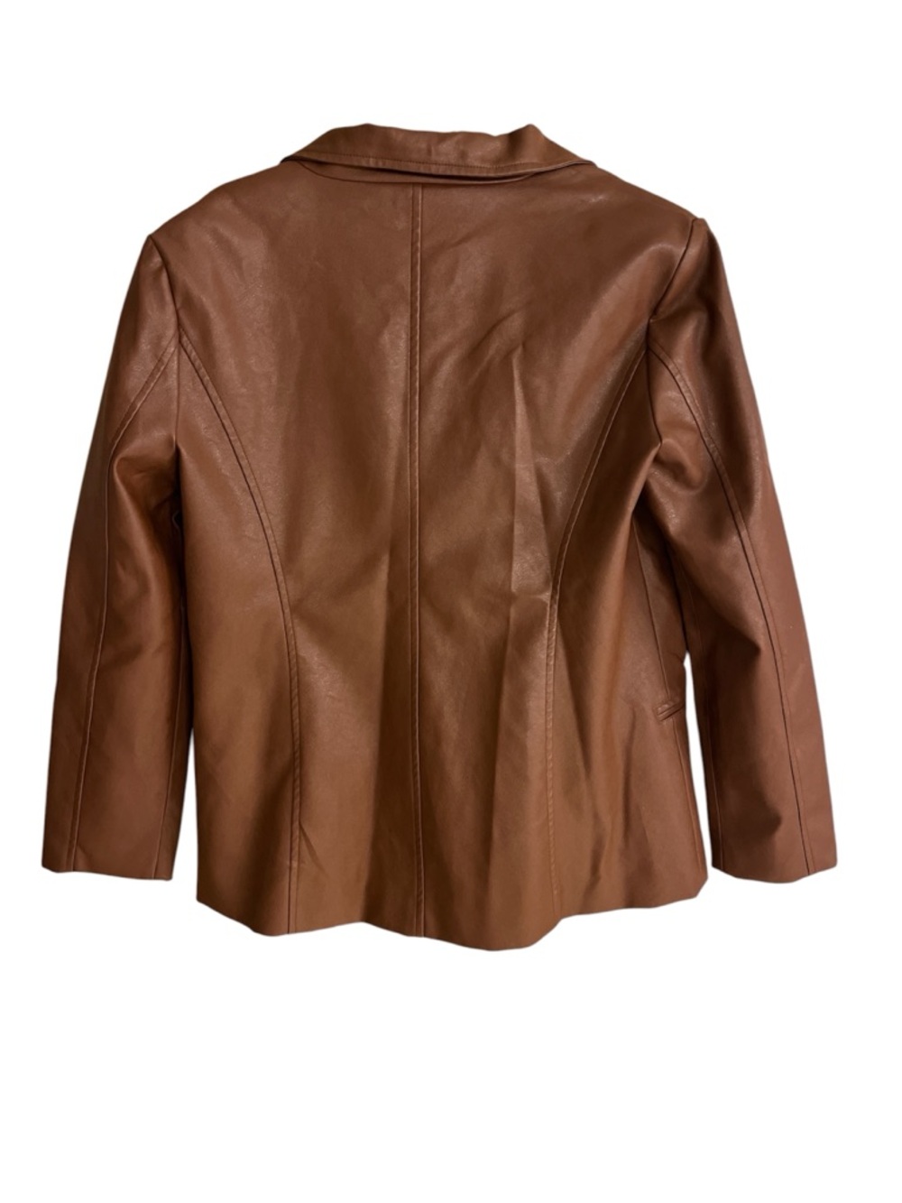 Women's Brown Faux Leather Single-Button Blazer - Picture 3 of 3
